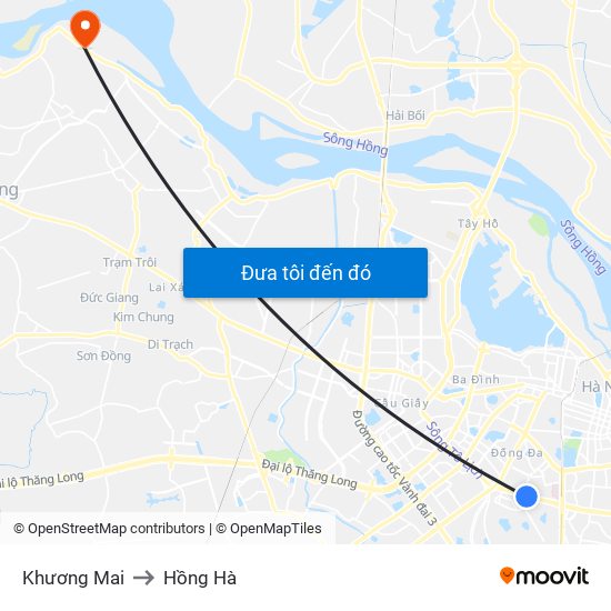 Khương Mai to Hồng Hà map