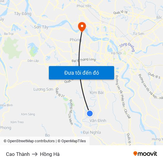 Cao Thành to Hồng Hà map