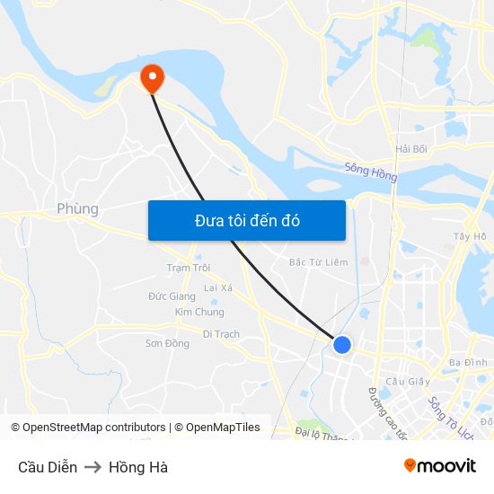 Cầu Diễn to Hồng Hà map