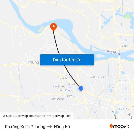 Phường Xuân Phương to Hồng Hà map