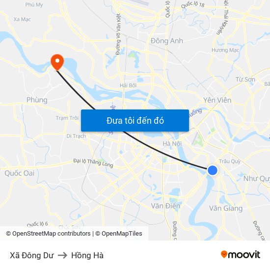 Xã Đông Dư to Hồng Hà map