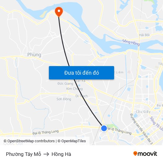 Phường Tây Mỗ to Hồng Hà map