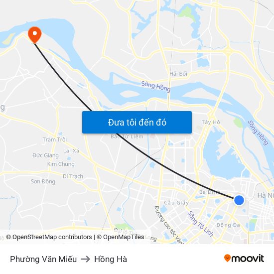 Phường Văn Miếu to Hồng Hà map