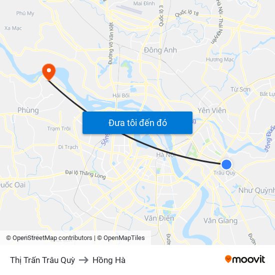 Thị Trấn Trâu Quỳ to Hồng Hà map