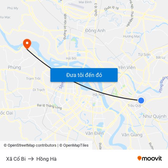 Xã Cổ Bi to Hồng Hà map