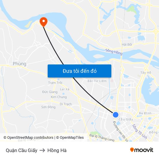 Quận Cầu Giấy to Hồng Hà map