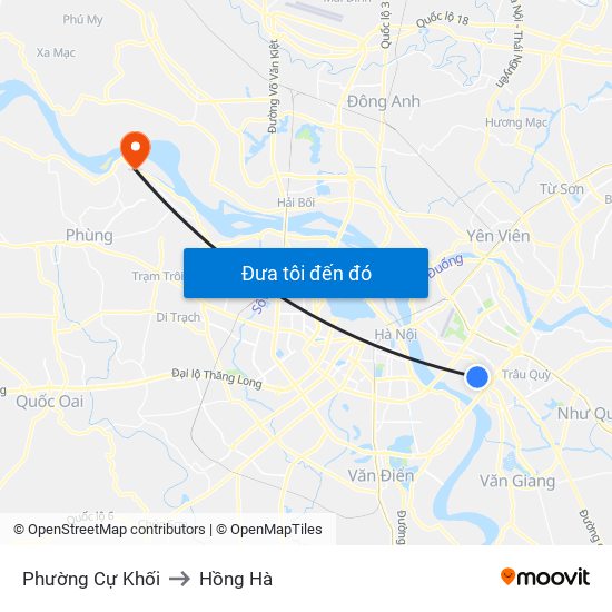 Phường Cự Khối to Hồng Hà map