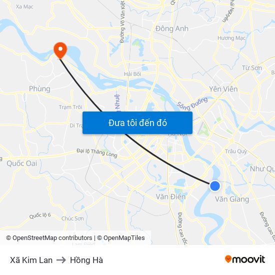 Xã Kim Lan to Hồng Hà map