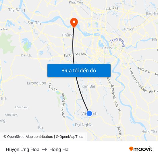 Huyện Ứng Hòa to Hồng Hà map