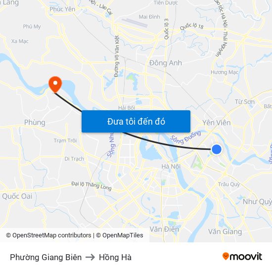 Phường Giang Biên to Hồng Hà map