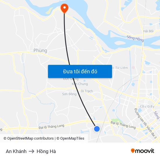 An Khánh to Hồng Hà map