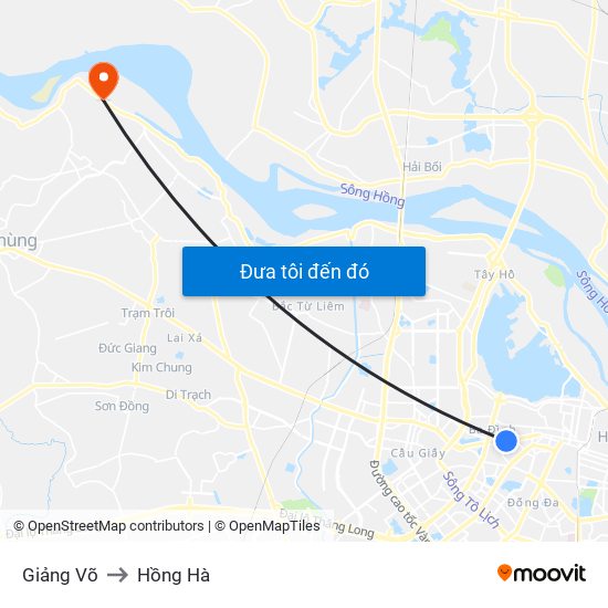 Giảng Võ to Hồng Hà map