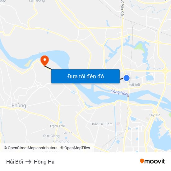Hải Bối to Hồng Hà map