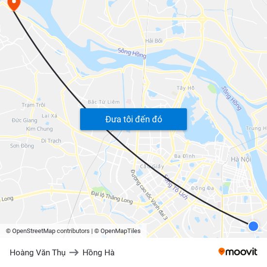 Hoàng Văn Thụ to Hồng Hà map