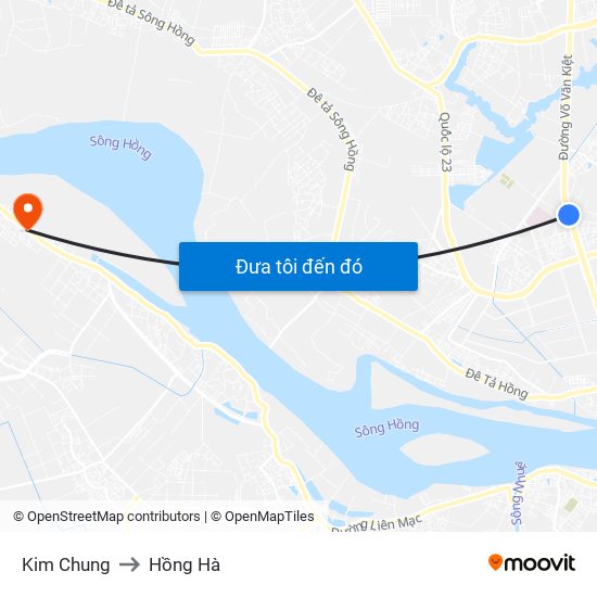 Kim Chung to Hồng Hà map