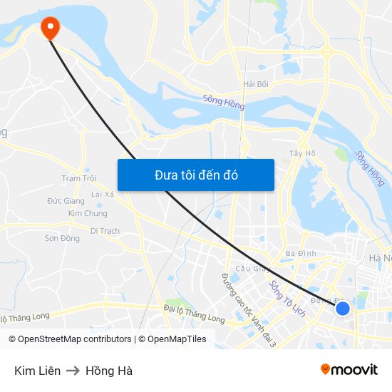 Kim Liên to Hồng Hà map