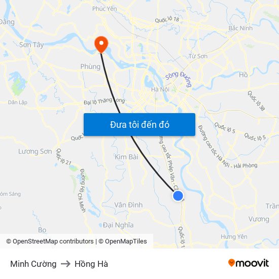 Minh Cường to Hồng Hà map