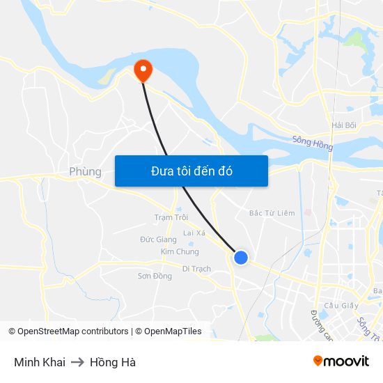 Minh Khai to Hồng Hà map