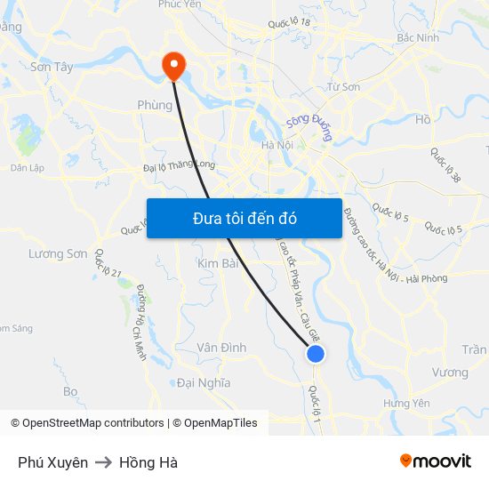 Phú Xuyên to Hồng Hà map