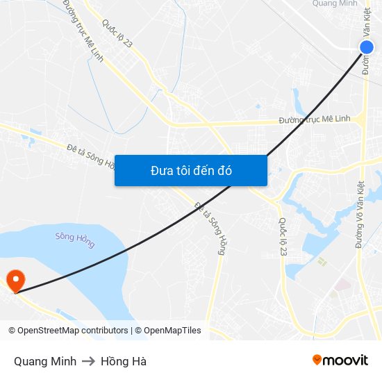 Quang Minh to Hồng Hà map