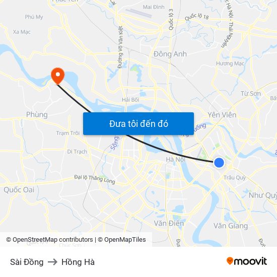 Sài Đồng to Hồng Hà map