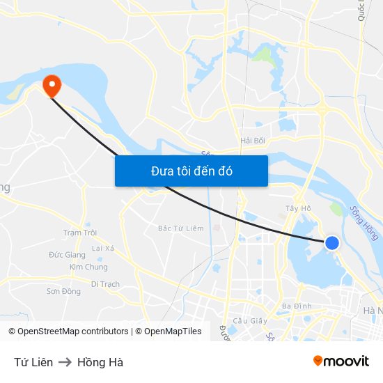 Tứ Liên to Hồng Hà map