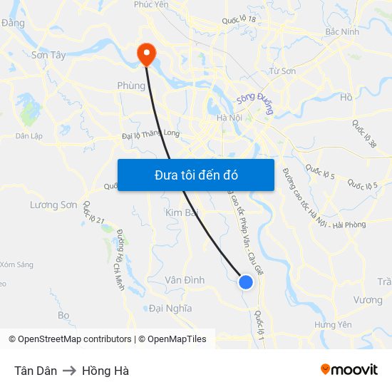 Tân Dân to Hồng Hà map