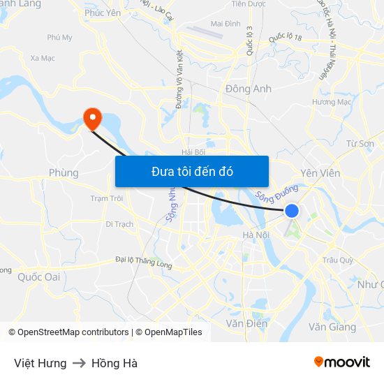 Việt Hưng to Hồng Hà map