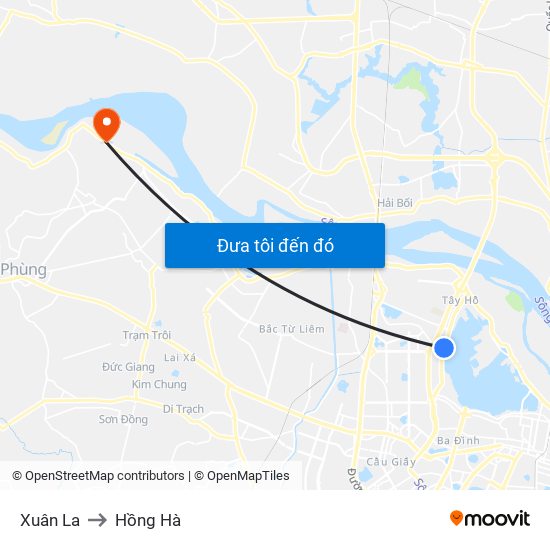 Xuân La to Hồng Hà map