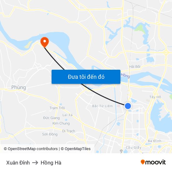 Xuân Đỉnh to Hồng Hà map