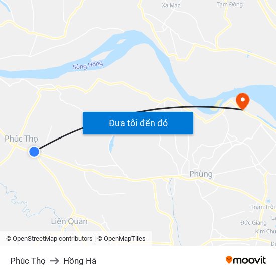 Phúc Thọ to Hồng Hà map