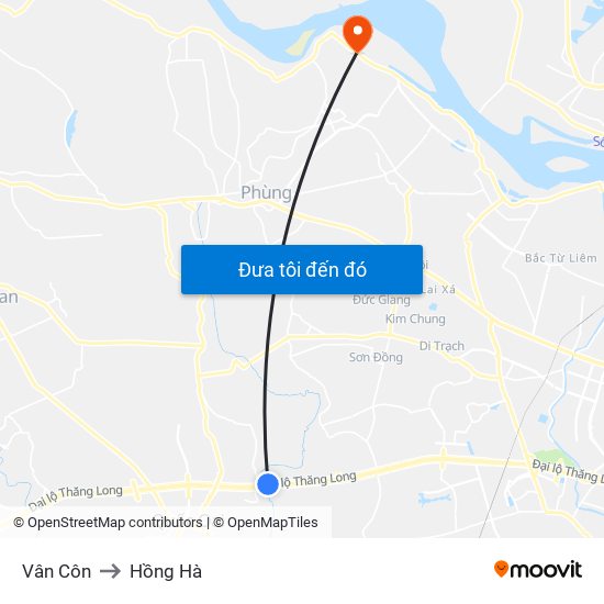 Vân Côn to Hồng Hà map
