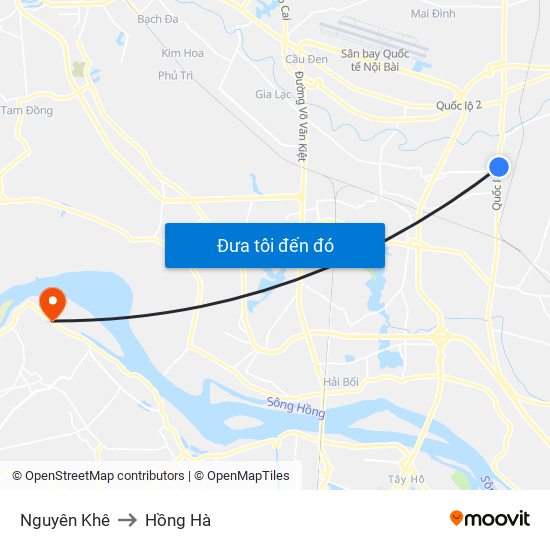 Nguyên Khê to Hồng Hà map