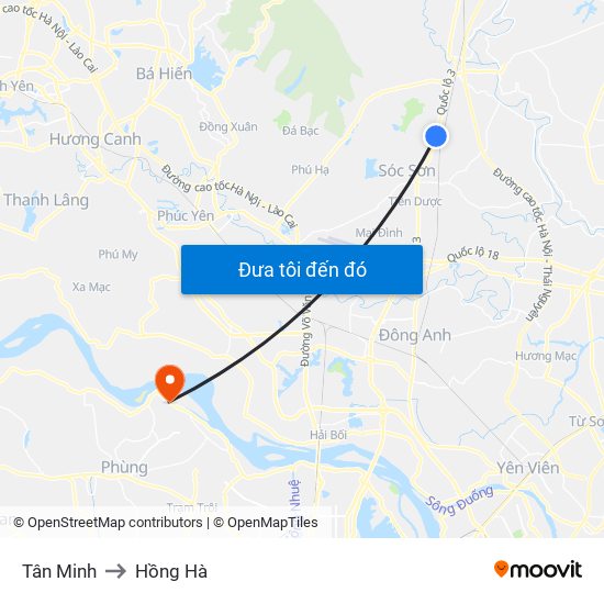 Tân Minh to Hồng Hà map