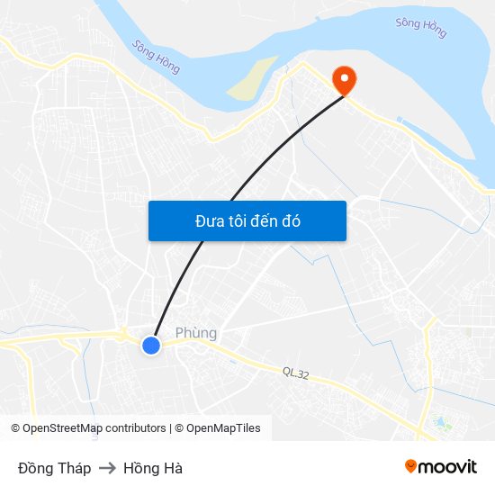 Đồng Tháp to Hồng Hà map