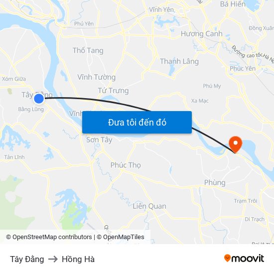 Tây Đằng to Hồng Hà map