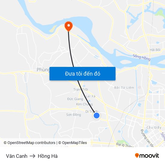 Vân Canh to Hồng Hà map
