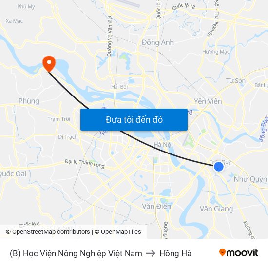 (B) Học Viện Nông Nghiệp Việt Nam to Hồng Hà map