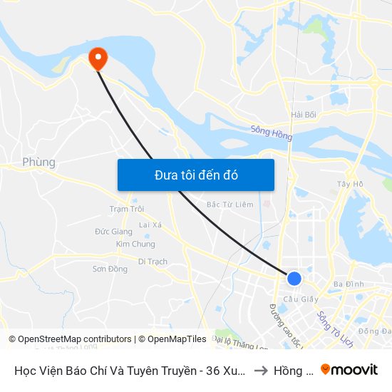 Học Viện Báo Chí Và Tuyên Truyền - 36 Xuân Thủy to Hồng Hà map