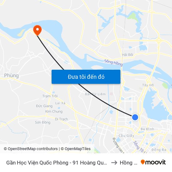 Gần Học Viện Quốc Phòng - 91 Hoàng Quốc Việt to Hồng Hà map