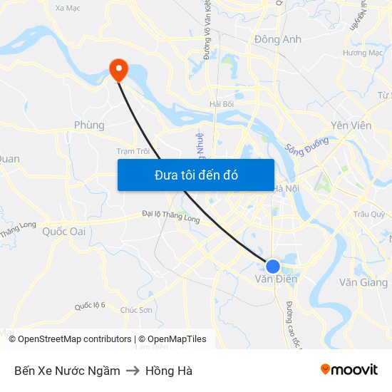Bến Xe Nước Ngầm to Hồng Hà map