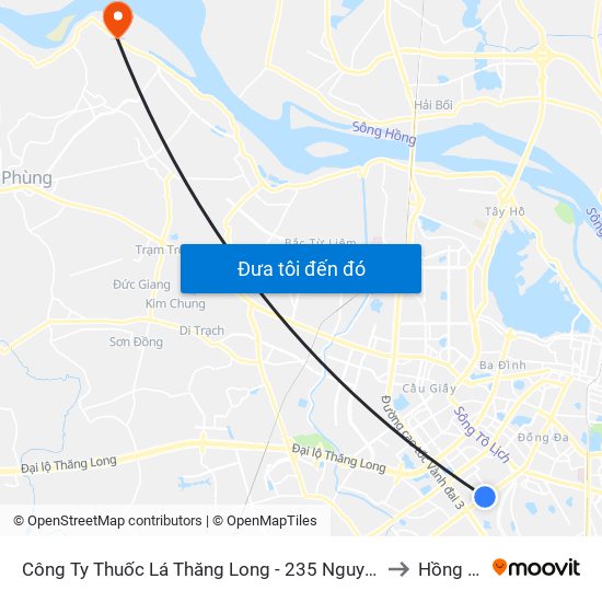 Công Ty Thuốc Lá Thăng Long - 235 Nguyễn Trãi to Hồng Hà map