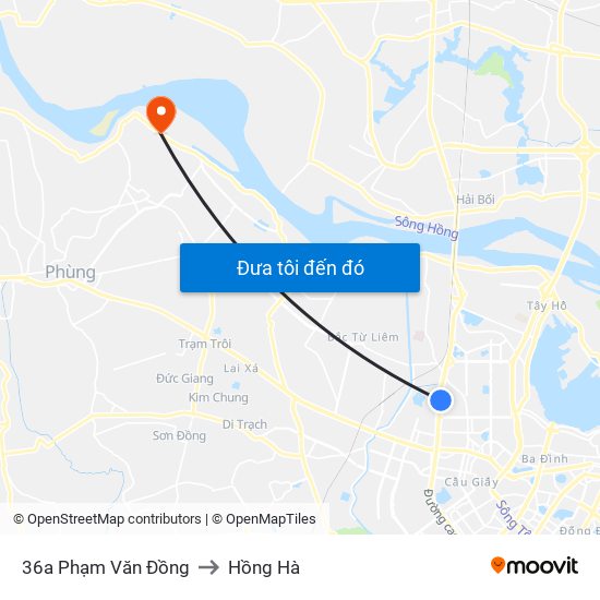 36a Phạm Văn Đồng to Hồng Hà map