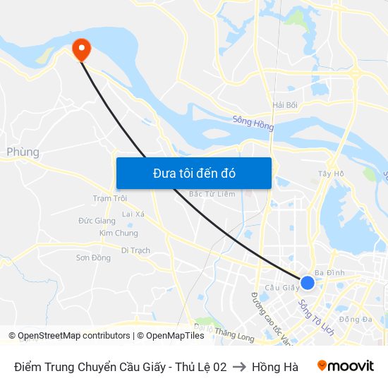 Điểm Trung Chuyển Cầu Giấy - Thủ Lệ 02 to Hồng Hà map