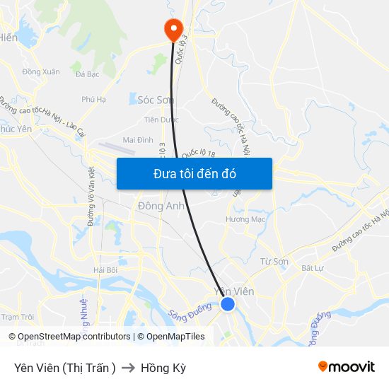 Yên Viên (Thị Trấn ) to Hồng Kỳ map