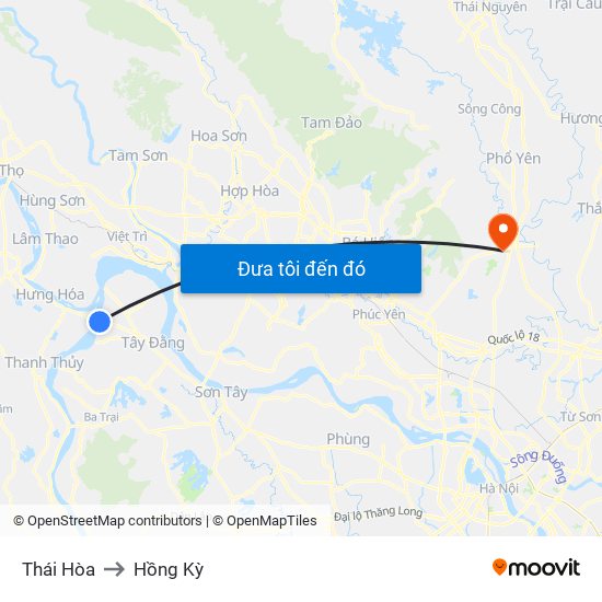Thái Hòa to Hồng Kỳ map