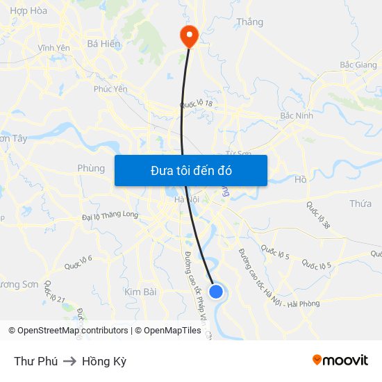 Thư Phú to Hồng Kỳ map