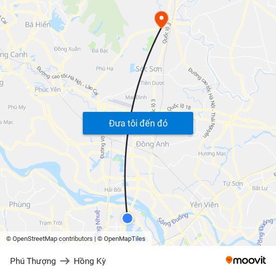 Phú Thượng to Hồng Kỳ map