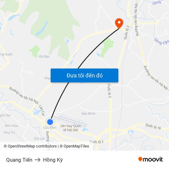 Quang Tiến to Hồng Kỳ map