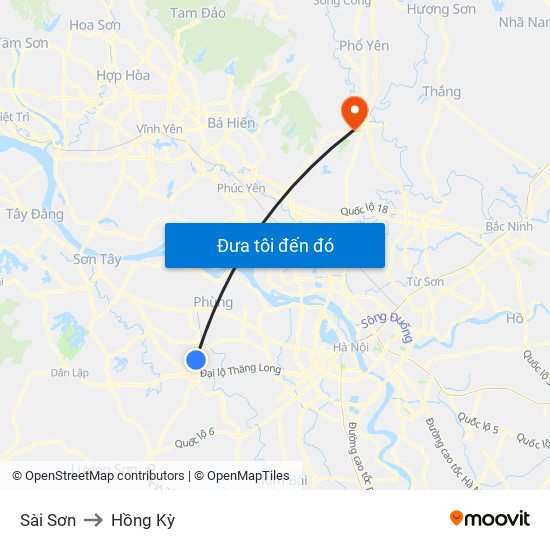 Sài Sơn to Hồng Kỳ map